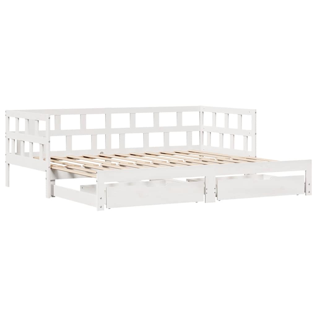Daybed With Trundle And Drawers Without Mattress White 90X200 Cm