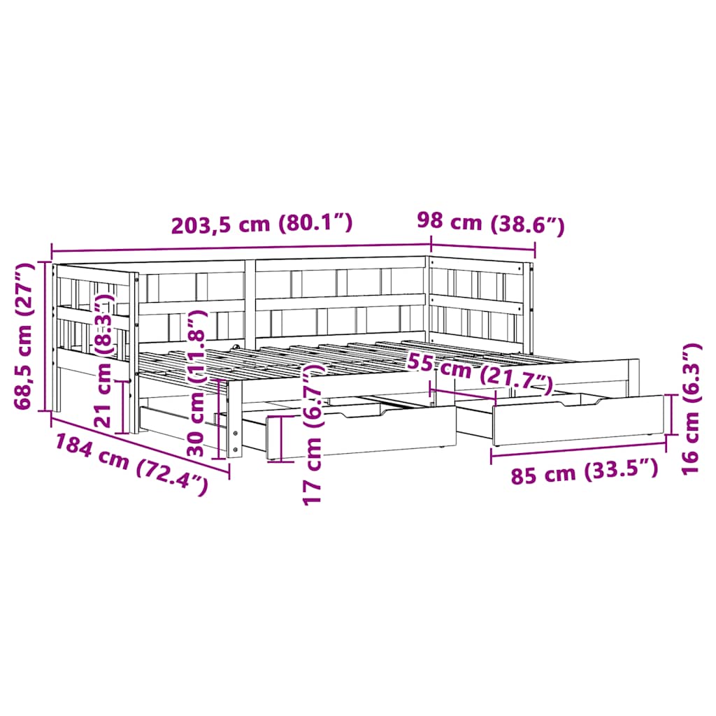 Daybed With Trundle And Drawers Without Mattress White 90X200 Cm