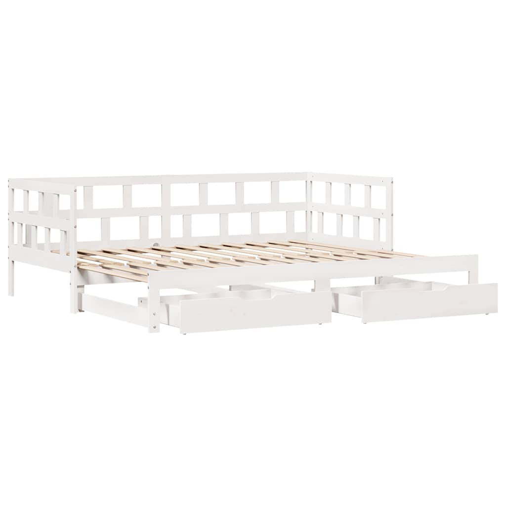 Daybed With Trundle And Drawers Without Mattress White 90X200 Cm
