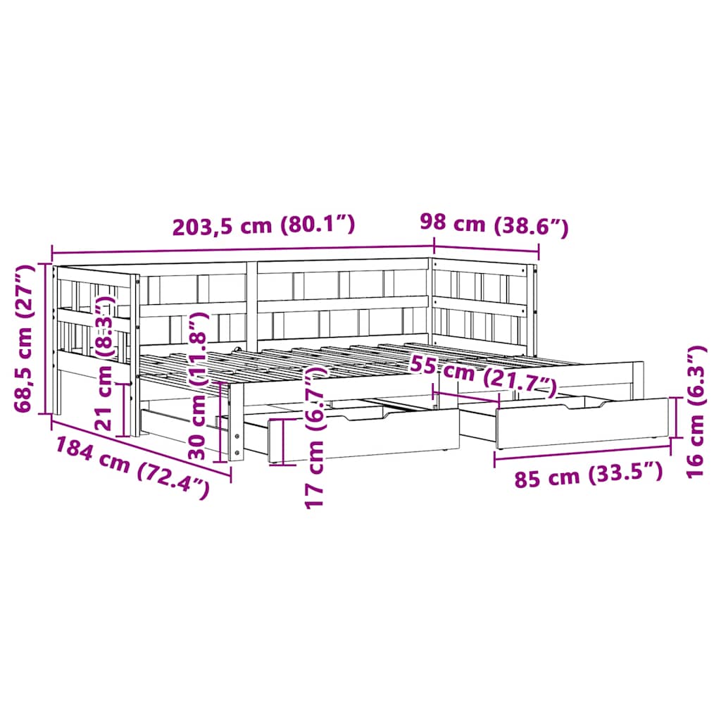 Daybed With Trundle And Drawers Without Mattress 90X200 Cm