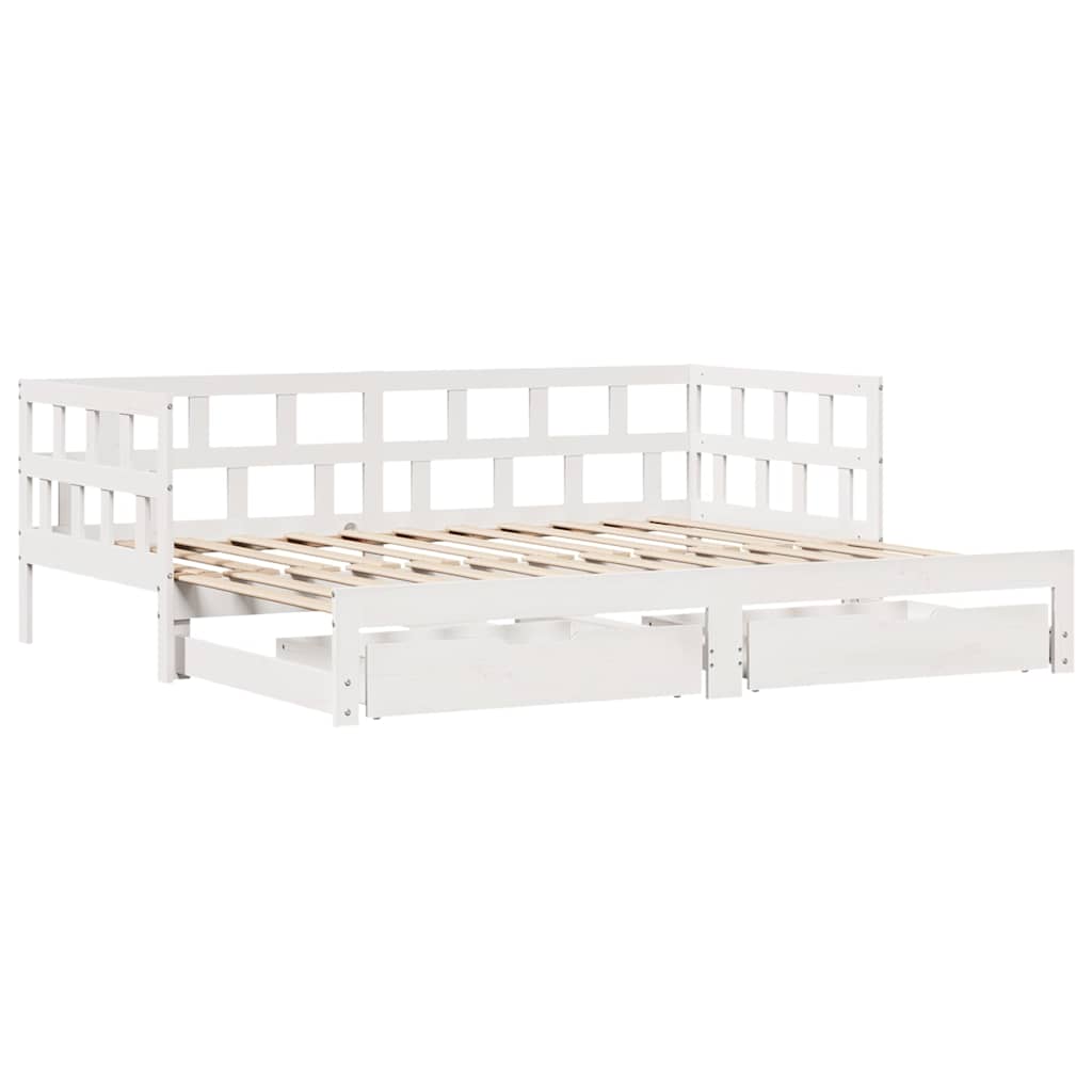 Daybed With Trundle And Drawers Without Mattress White 90X200 Cm
