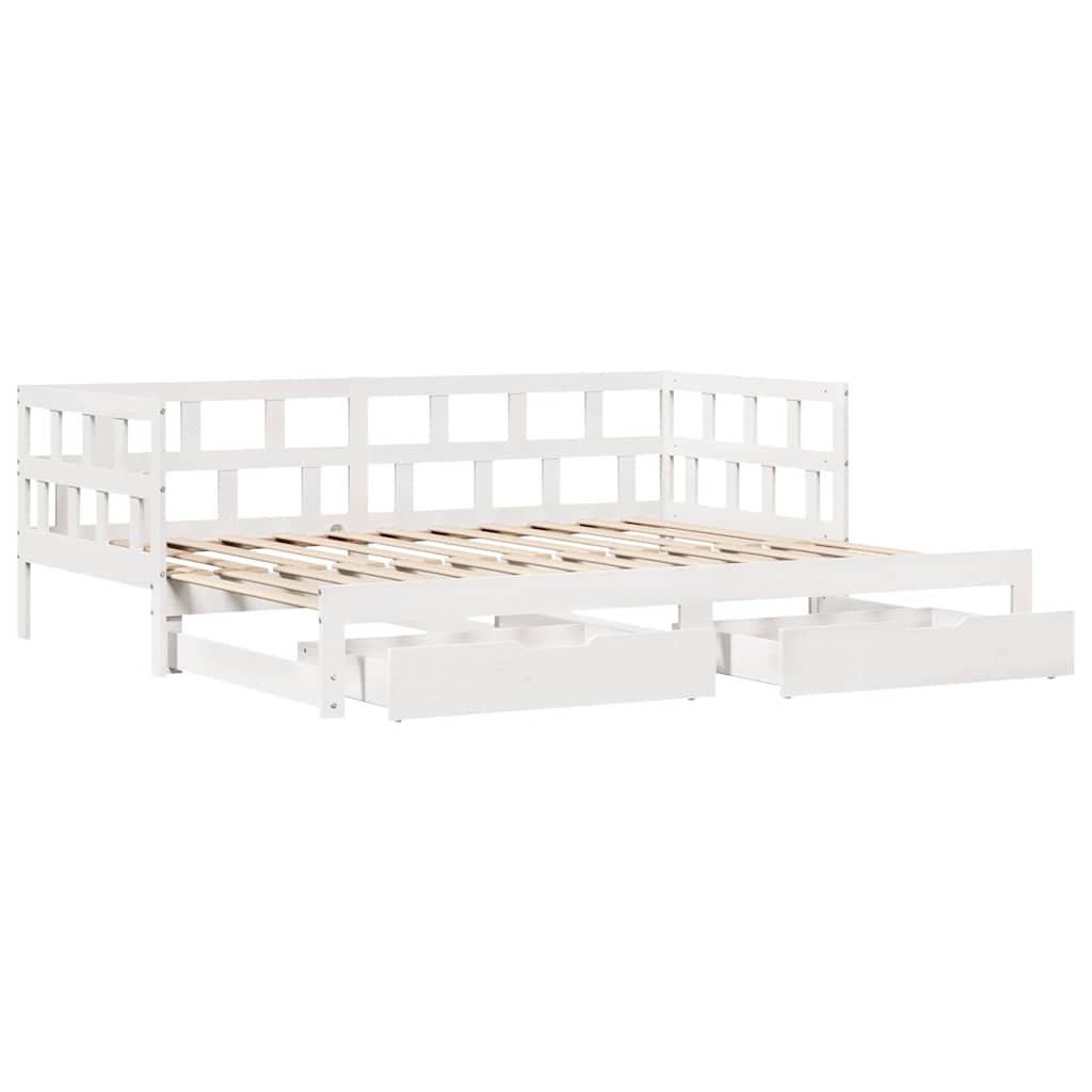 Daybed With Trundle And Drawers Without Mattress White 90X200 Cm