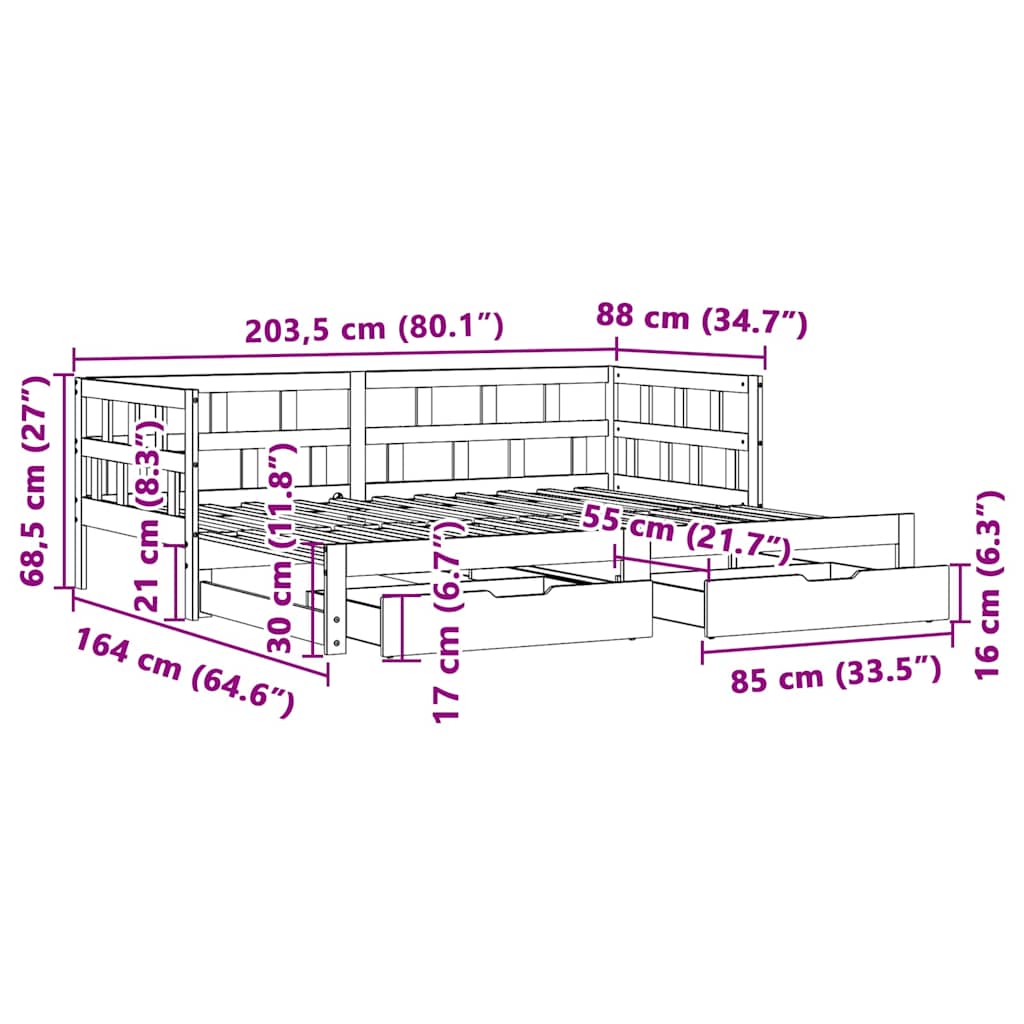 Daybed With Trundle And Drawers Without Mattress 80X200 Cm