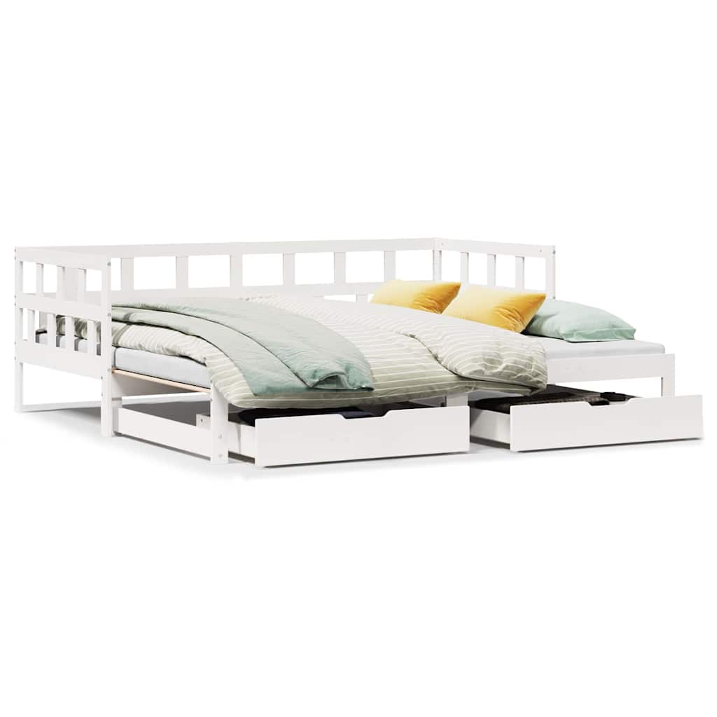 Daybed With Trundle And Drawers Without Mattress White 90X190 Cm Single