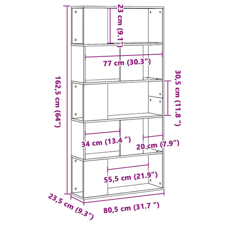 Bookcase 5-Tier 80.5X23.5X162.5 Cm Engineered Wood