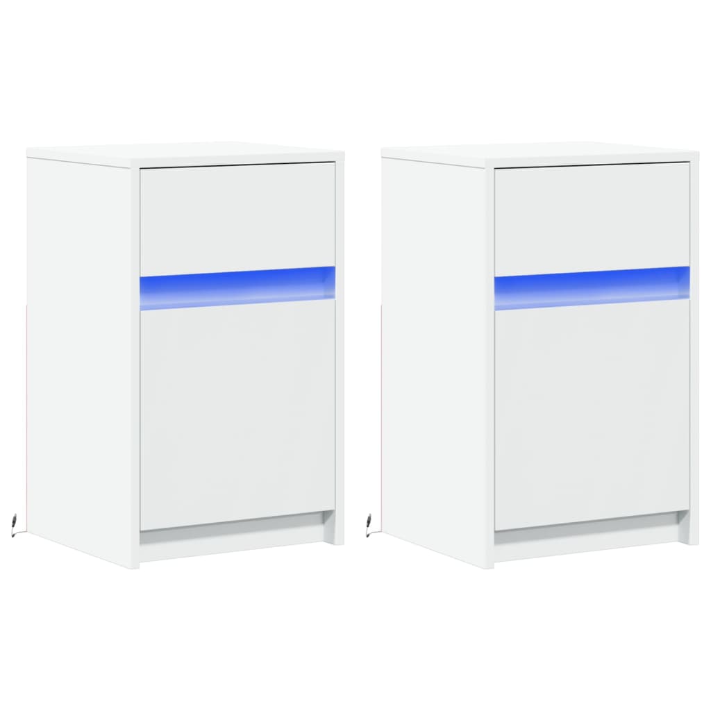Bedside Cabinets With Led Lights 2 Pcs Engineered Wood