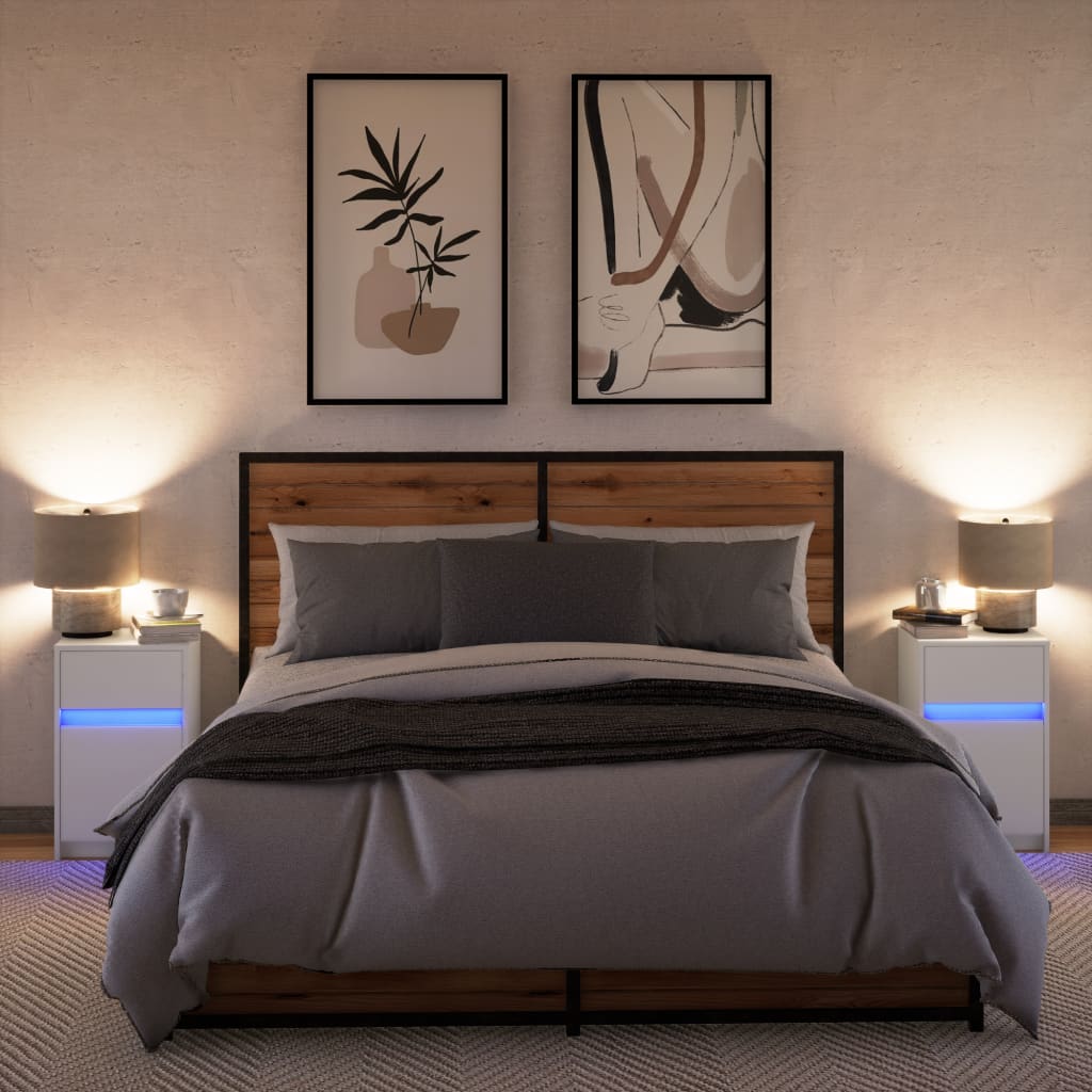 Bedside Cabinets With Led Lights 2 Pcs Engineered Wood