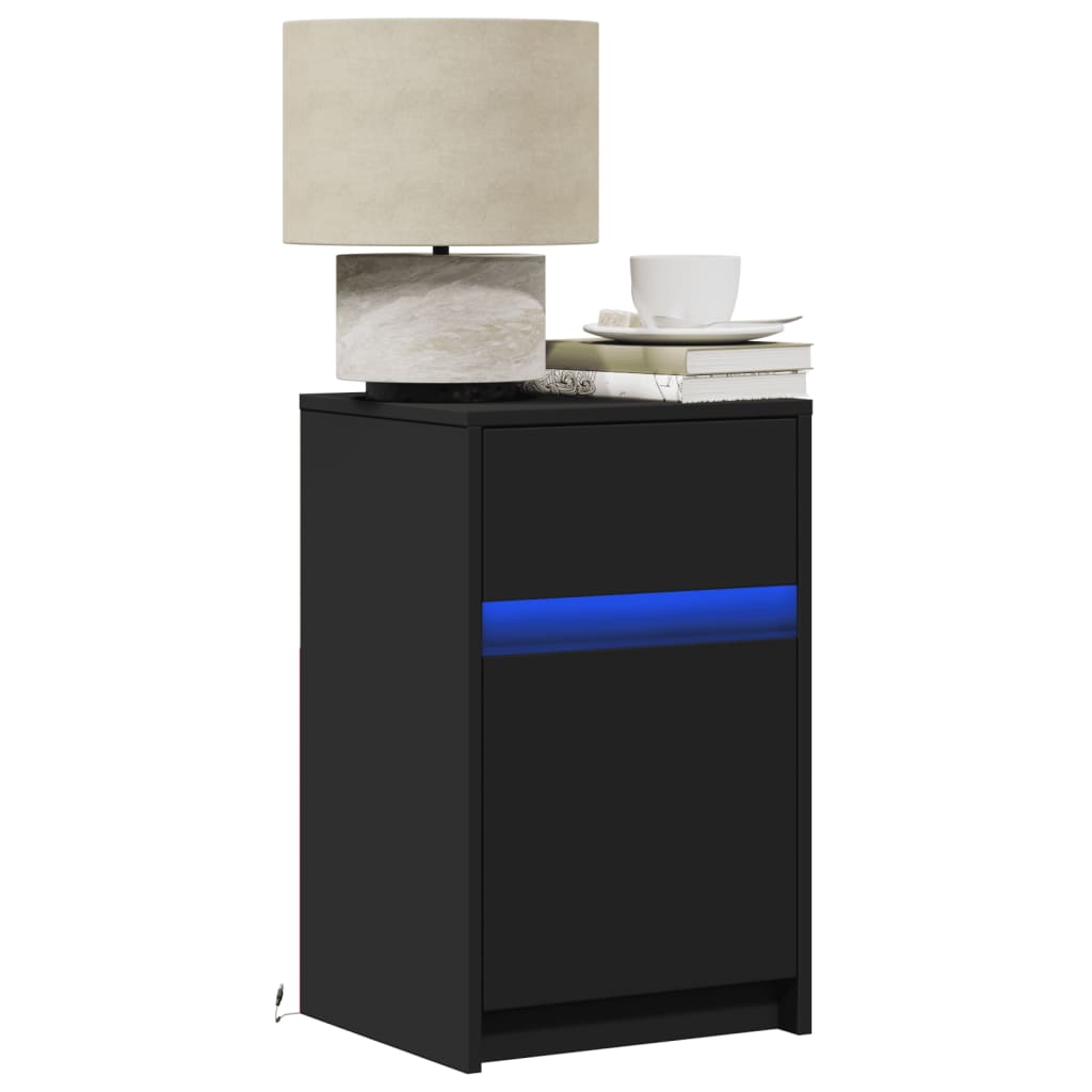 Bedside Cabinets With Led Lights 2 Pcs Engineered Wood