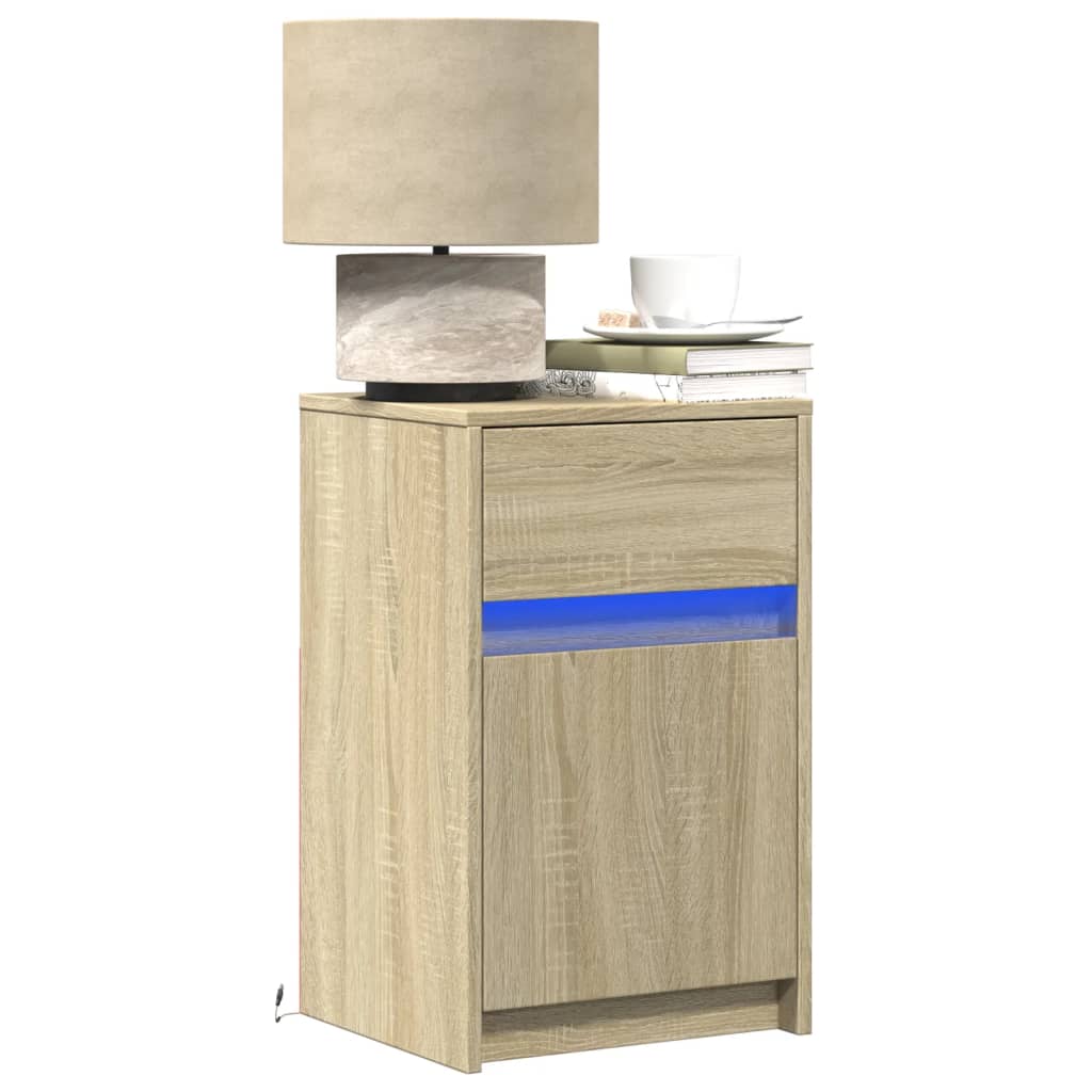 Bedside Cabinets With Led Lights 2 Pcs Engineered Wood