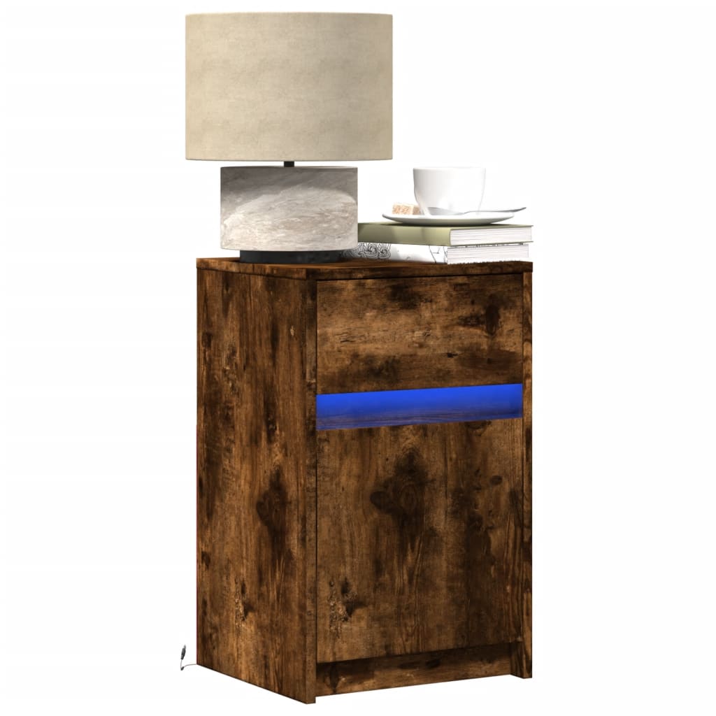 Bedside Cabinets With Led Lights 2 Pcs Engineered Wood