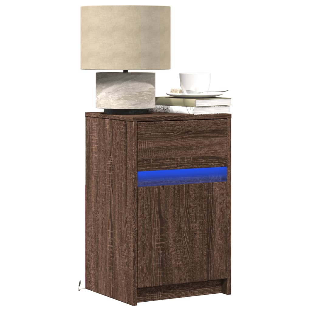 Bedside Cabinets With Led Lights 2 Pcs Engineered Wood