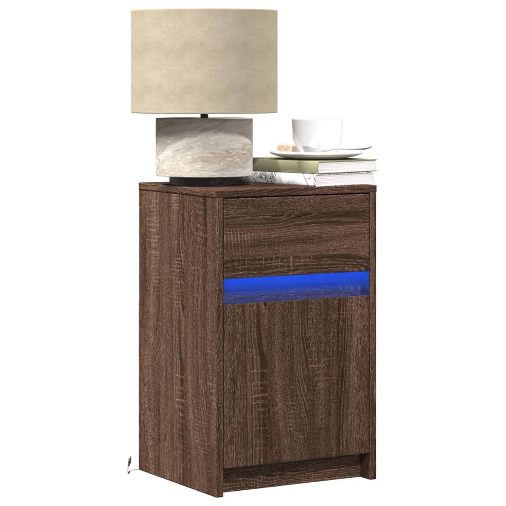 Bedside Cabinets With Led Lights 2 Pcs Engineered Wood
