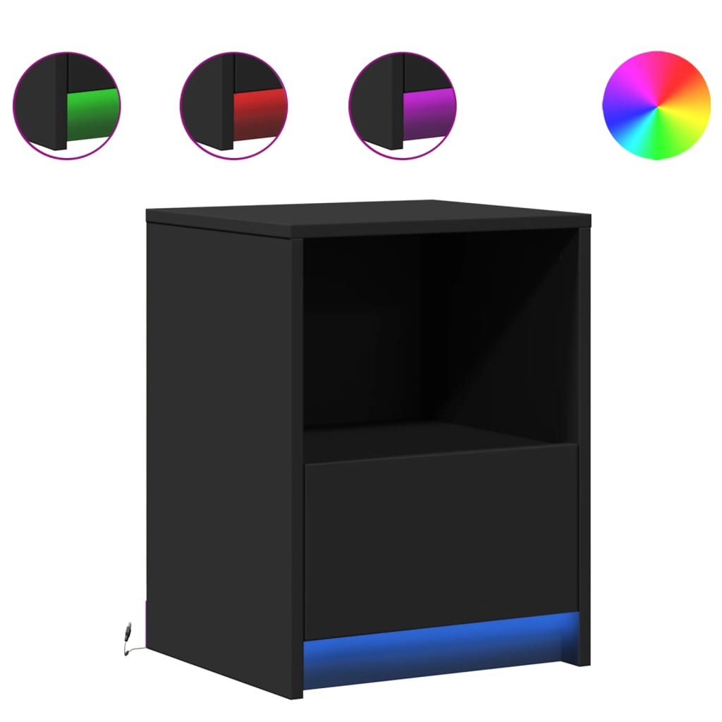 Bedside Cabinet With Led Lights Engineered Wood