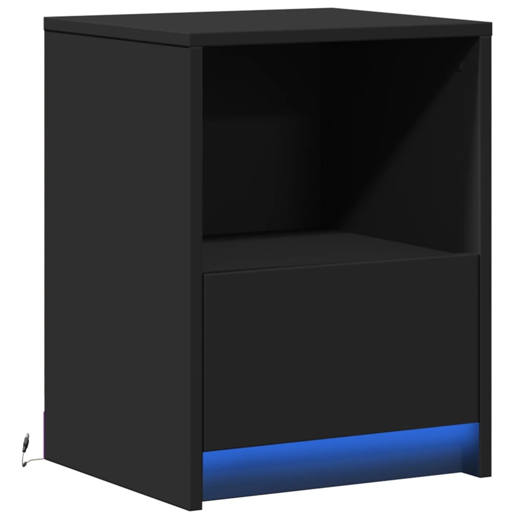 Bedside Cabinet With Led Lights Engineered Wood