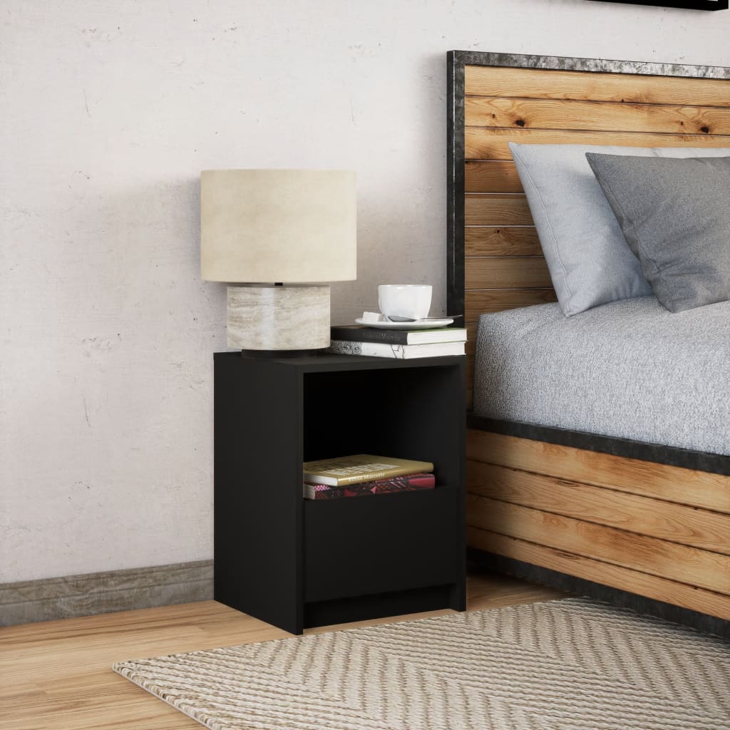 Bedside Cabinet With Led Lights Engineered Wood