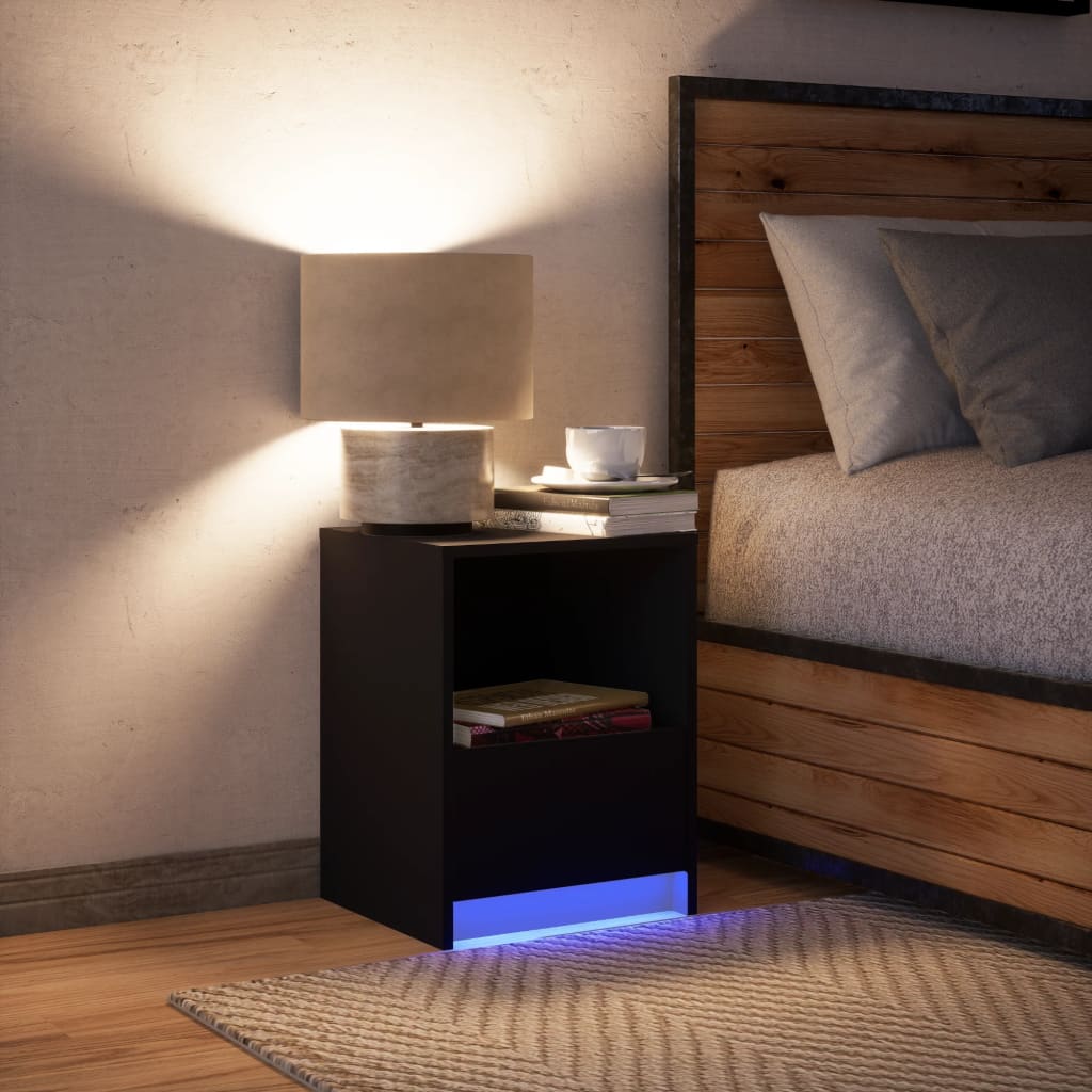 Bedside Cabinet With Led Lights Engineered Wood
