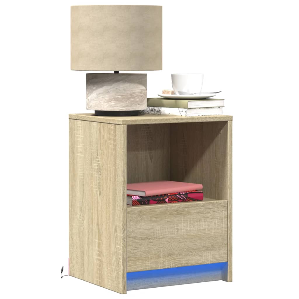 Bedside Cabinet With Led Lights Engineered Wood