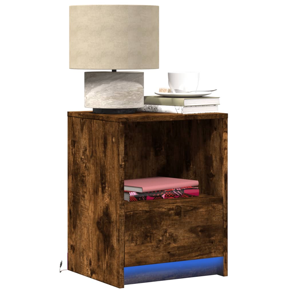Bedside Cabinet With Led Lights Engineered Wood