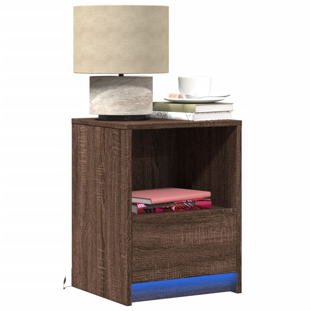 Bedside Cabinet With Led Lights Engineered Wood
