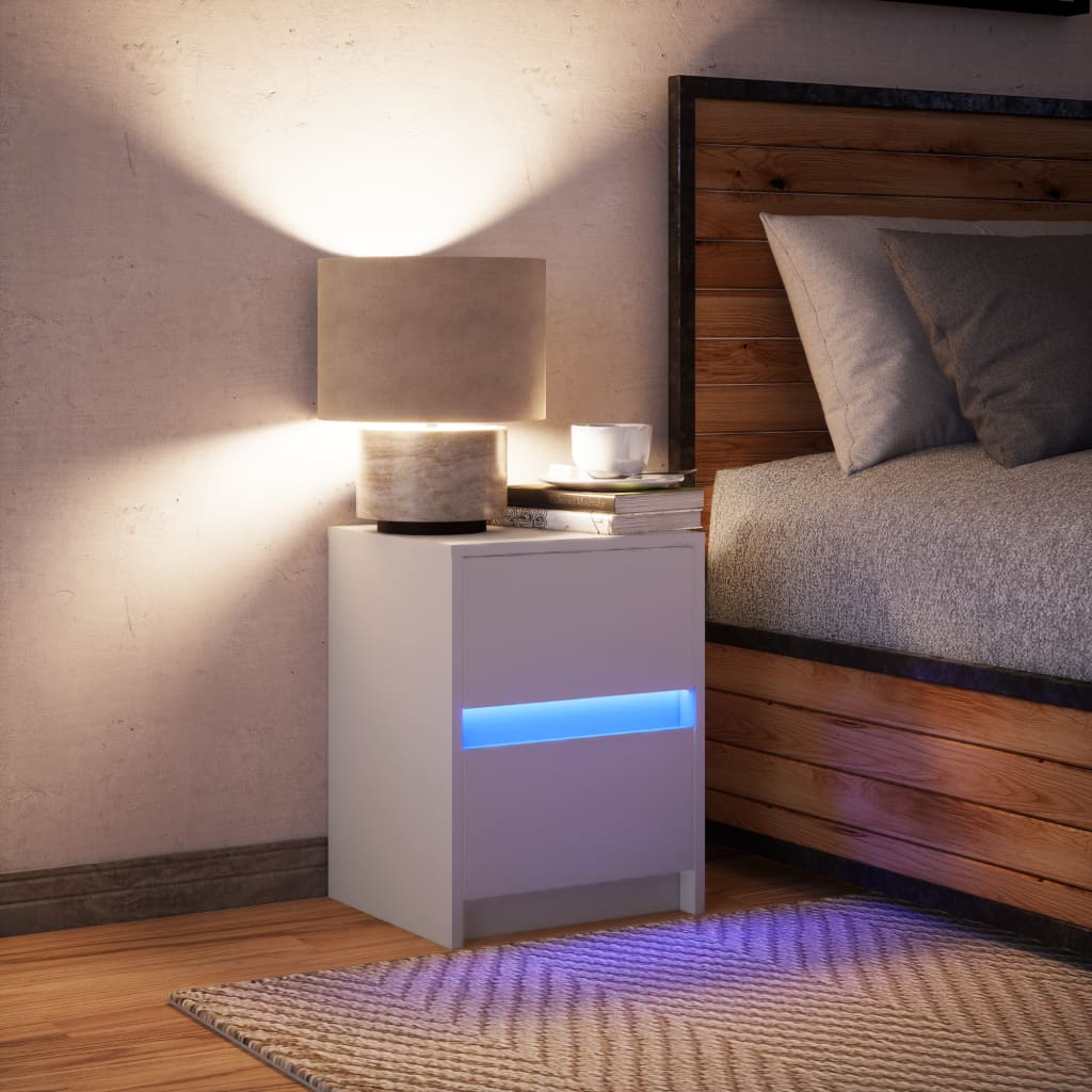 Bedside Cabinet With Led Lights Engineered Wood
