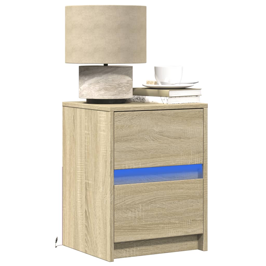 Bedside Cabinet With Led Lights Engineered Wood