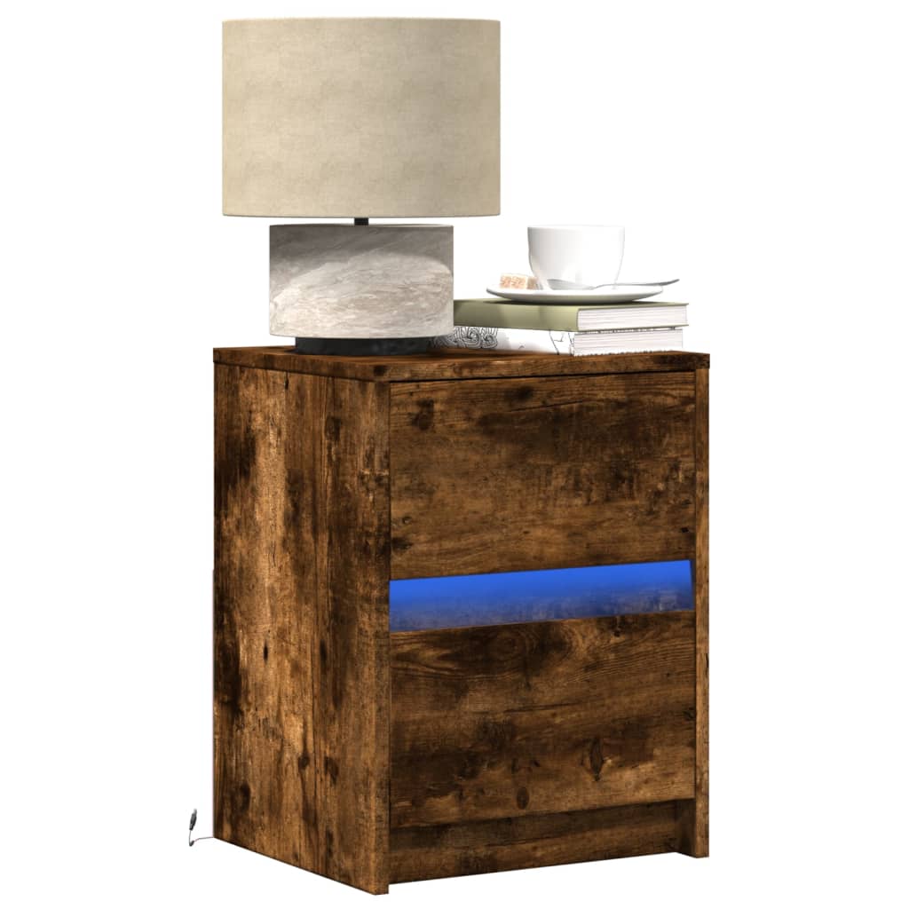 Bedside Cabinet With Led Lights Engineered Wood
