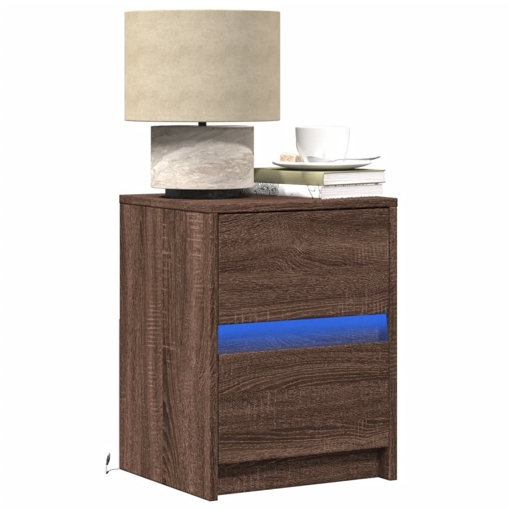 Bedside Cabinet With Led Lights Engineered Wood