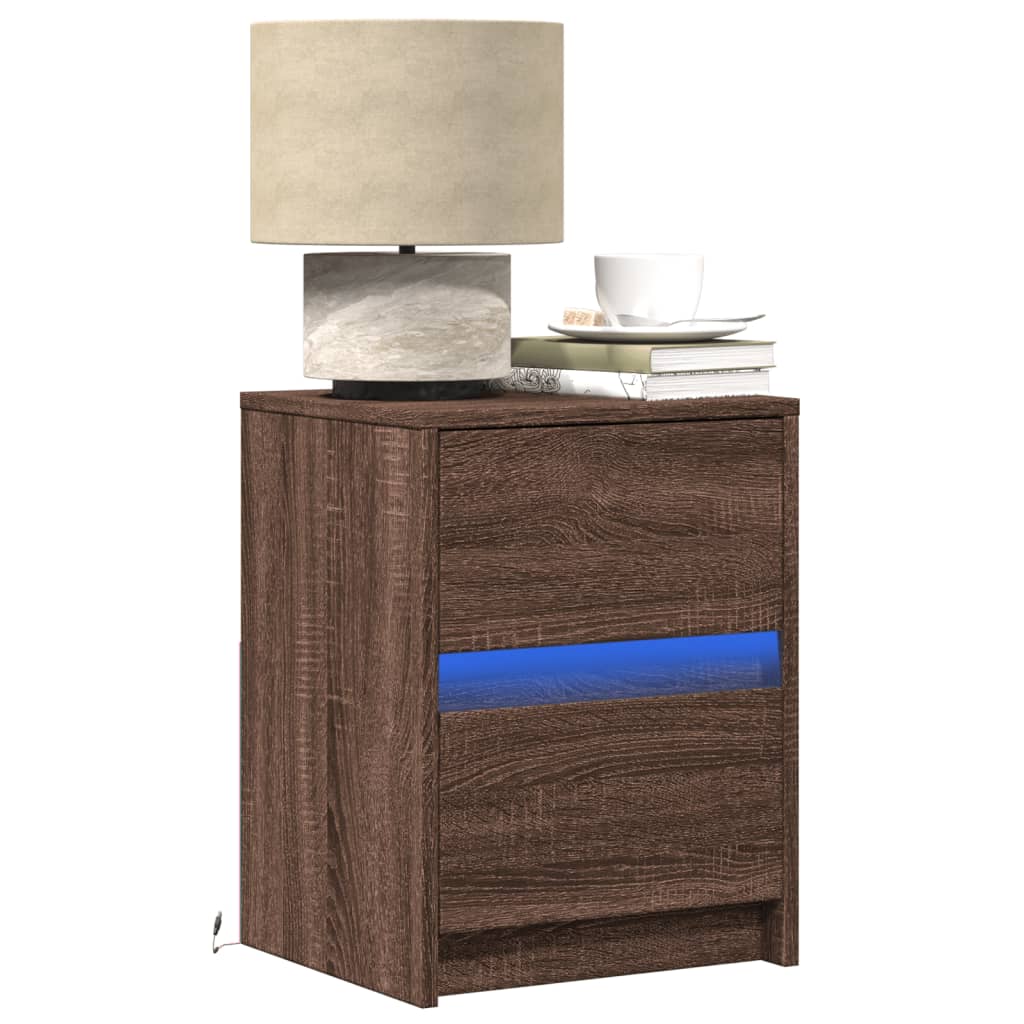 Bedside Cabinet With Led Lights Engineered Wood