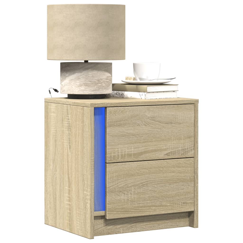 Bedside Cabinets With Led Lights 2 Pcs Engineered Wood