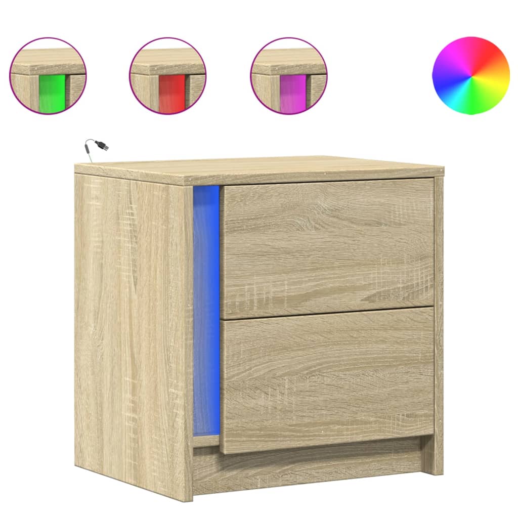 Bedside Cabinets With Led Lights 2 Pcs Engineered Wood
