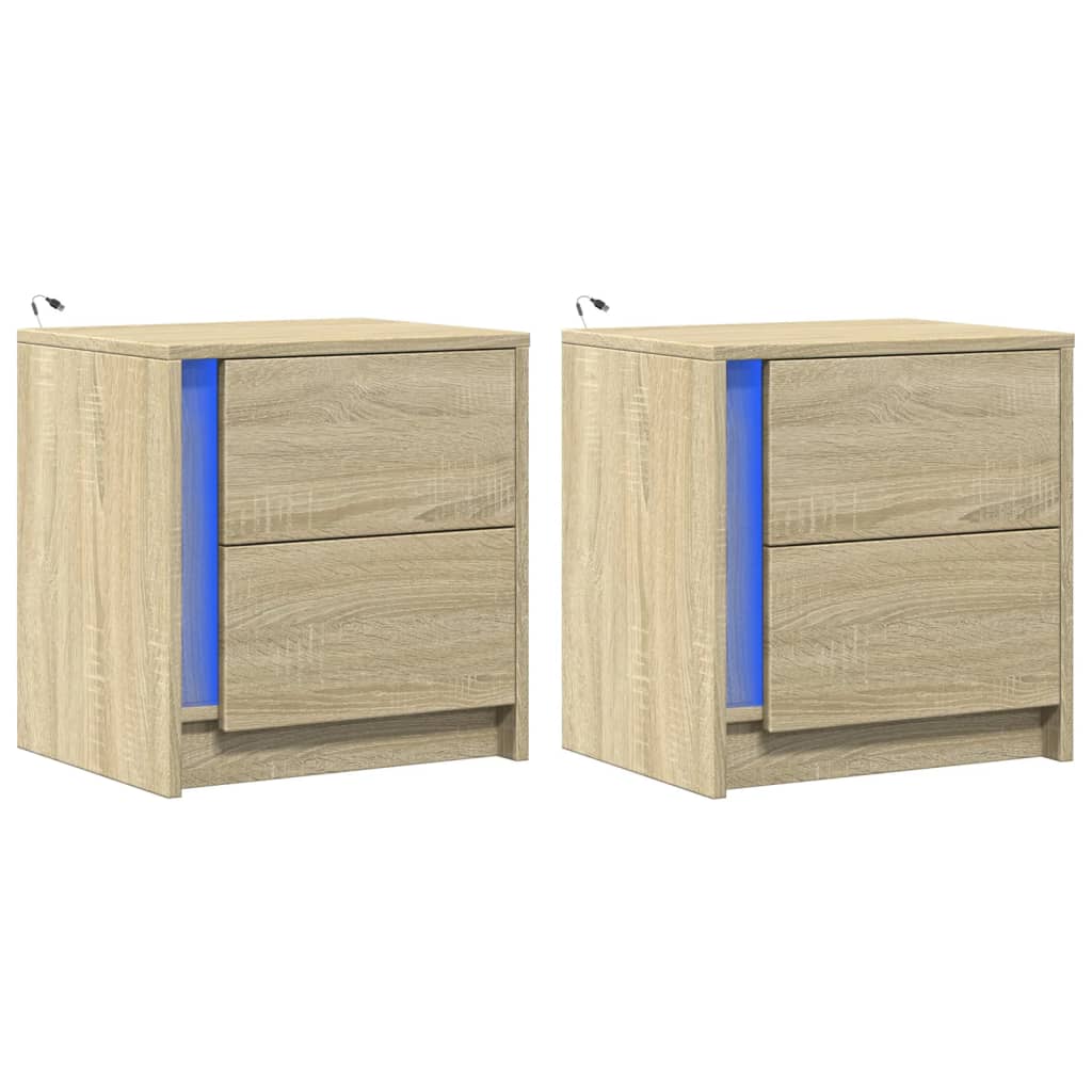 Bedside Cabinets With Led Lights 2 Pcs Engineered Wood