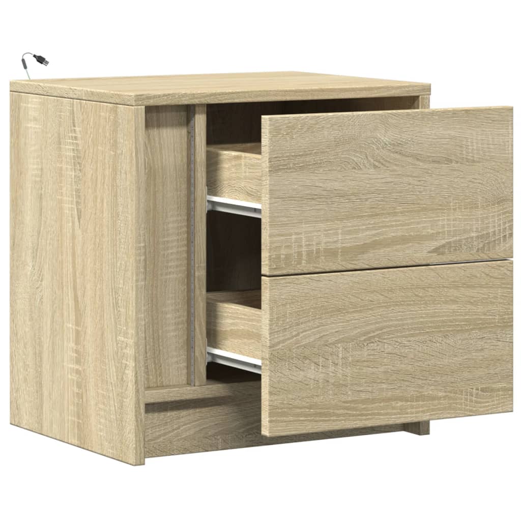 Bedside Cabinets With Led Lights 2 Pcs Engineered Wood