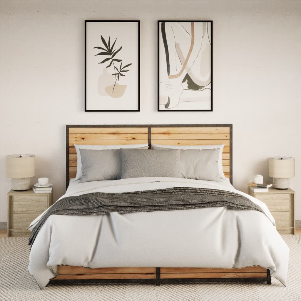 Bedside Cabinets With Led Lights 2 Pcs Engineered Wood