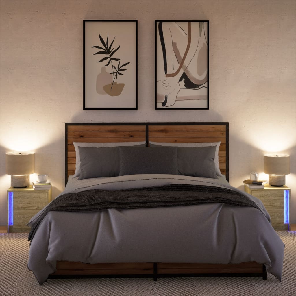 Bedside Cabinets With Led Lights 2 Pcs Engineered Wood