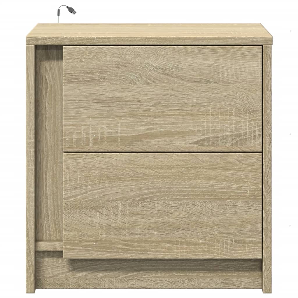 Bedside Cabinets With Led Lights 2 Pcs Engineered Wood