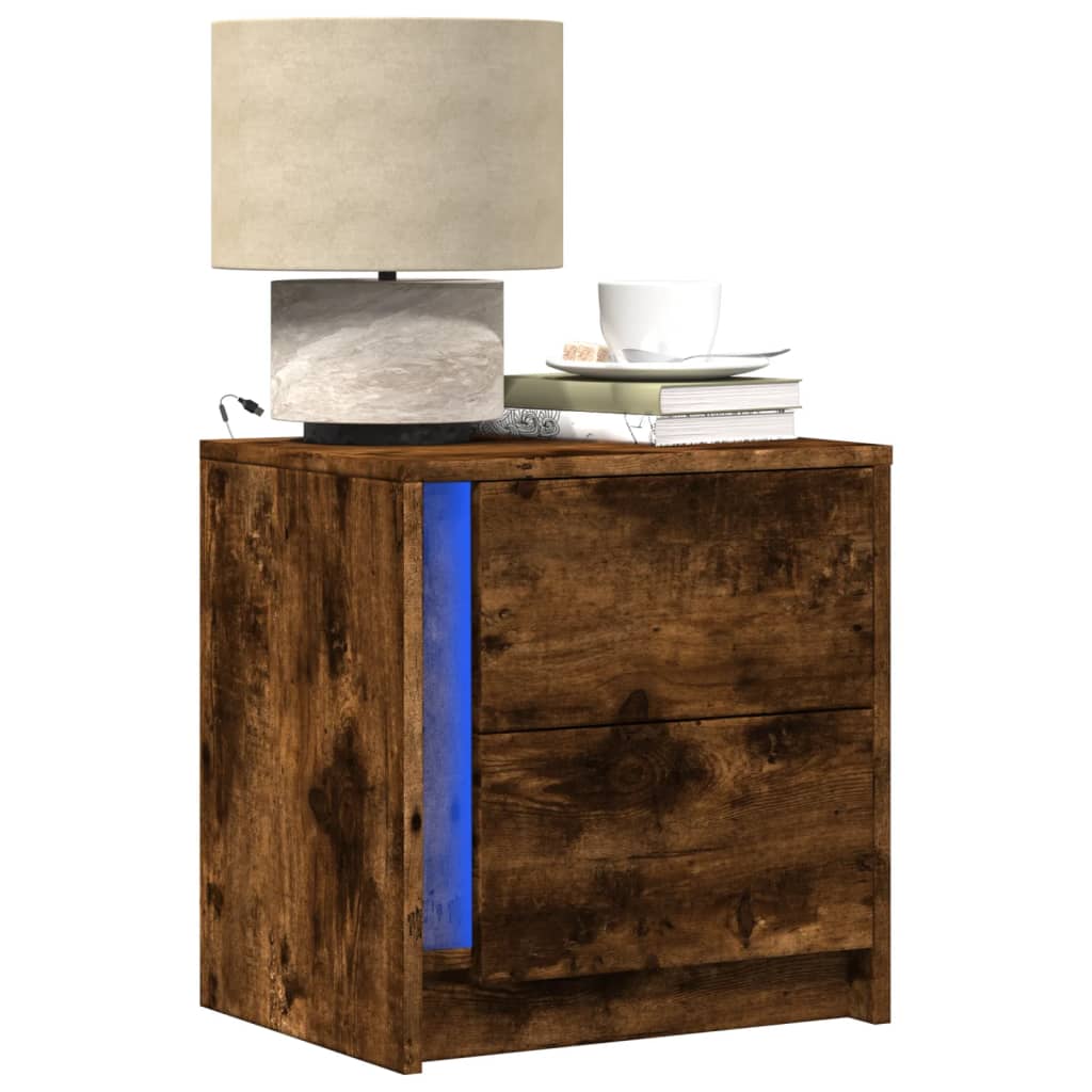 Bedside Cabinets With Led Lights 2 Pcs Engineered Wood