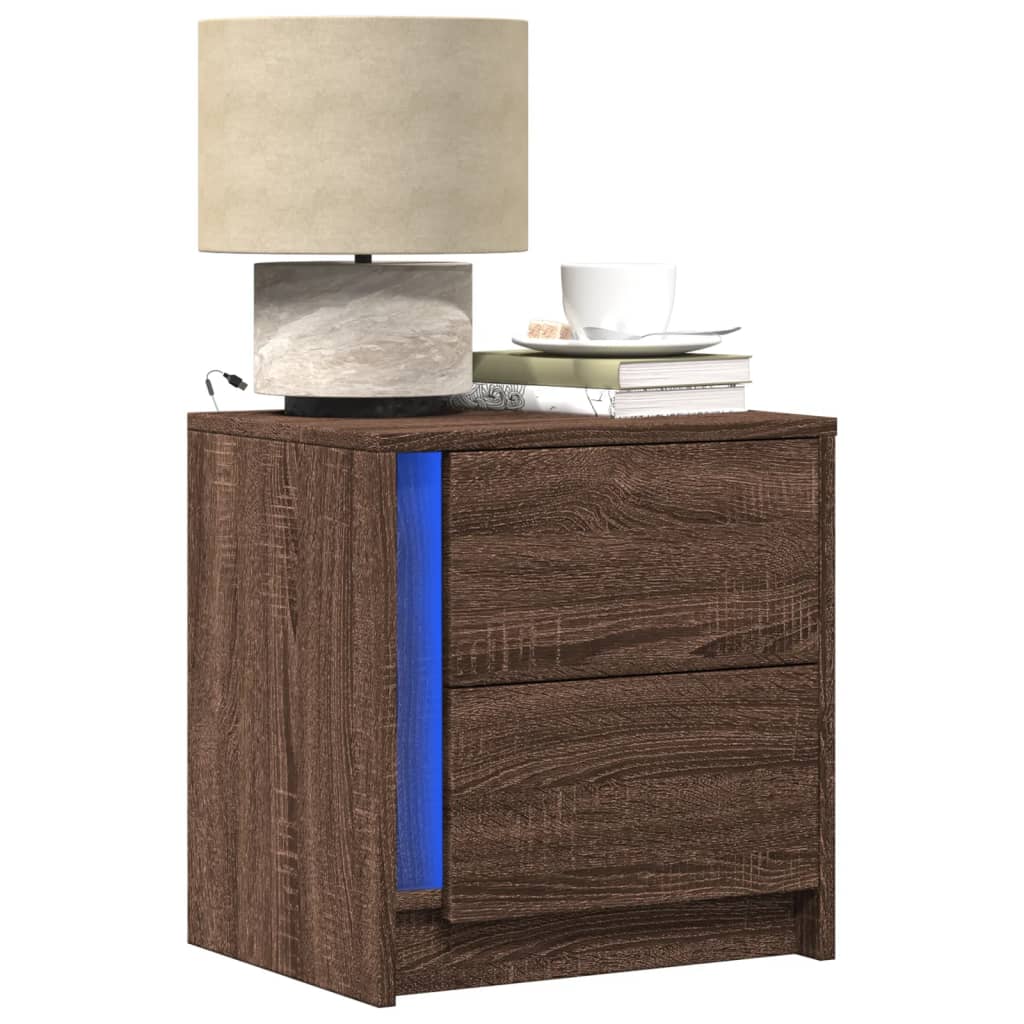 Bedside Cabinets With Led Lights 2 Pcs Engineered Wood