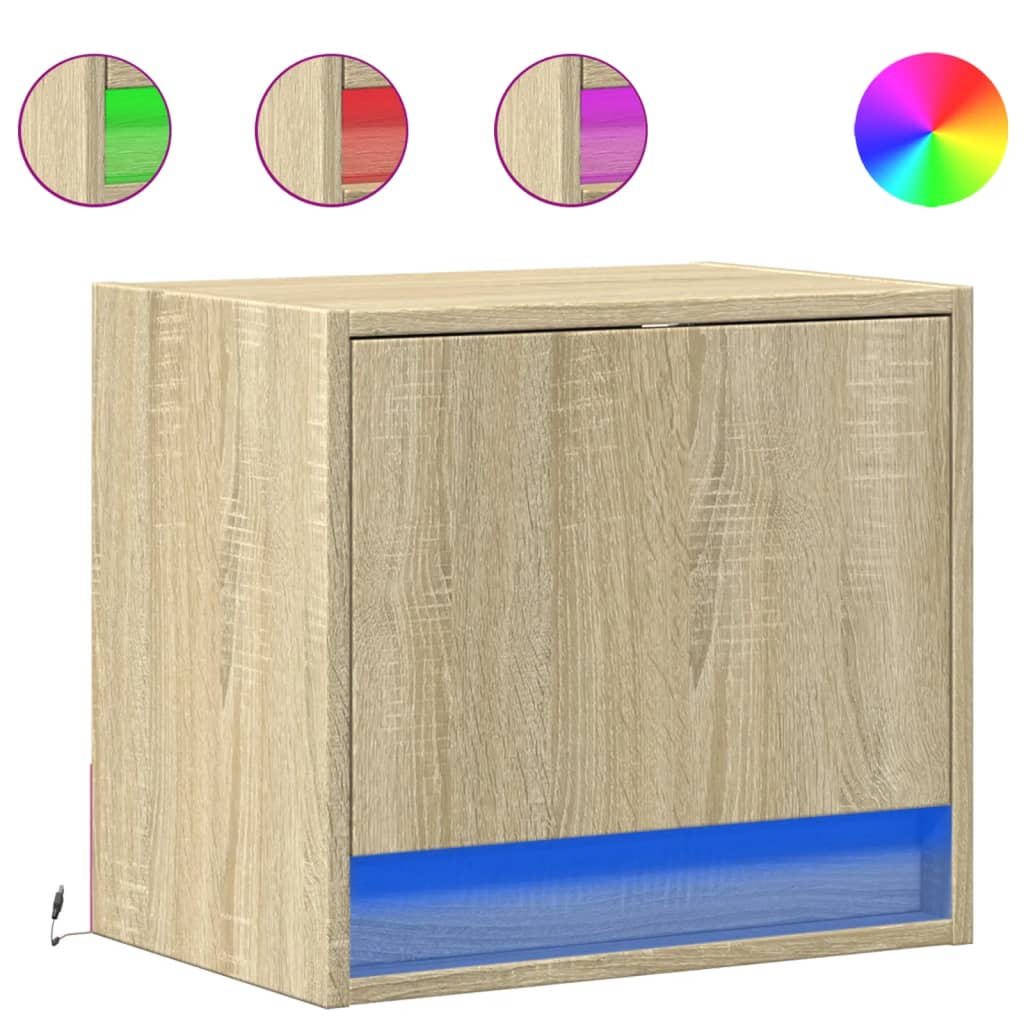 Wall-Mounted Bedside Cabinet With Led Lights
