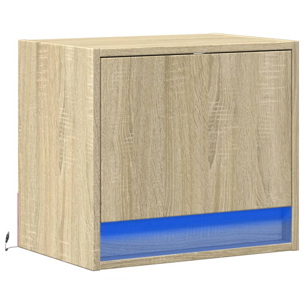 Wall-Mounted Bedside Cabinet With Led Lights
