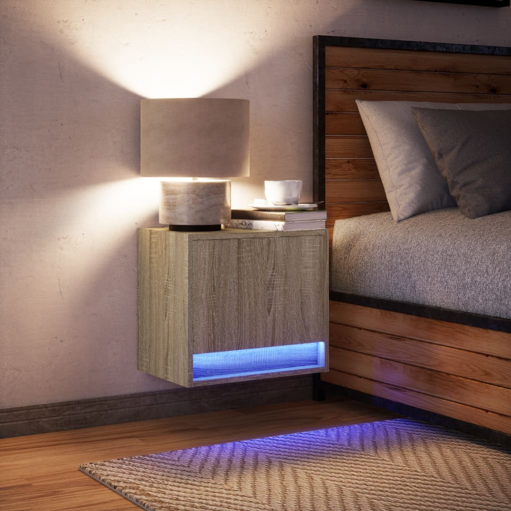 Wall-Mounted Bedside Cabinet With Led Lights