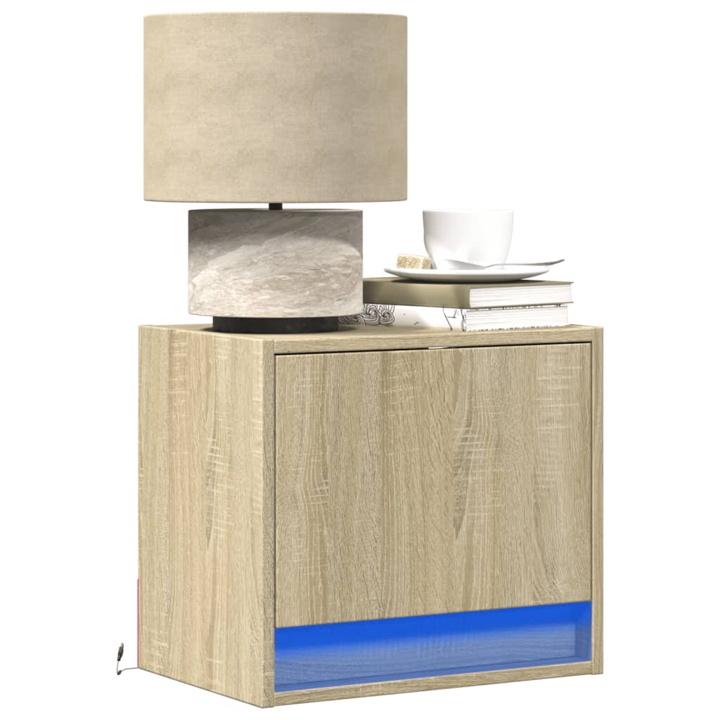 Wall-Mounted Bedside Cabinet With Led Lights