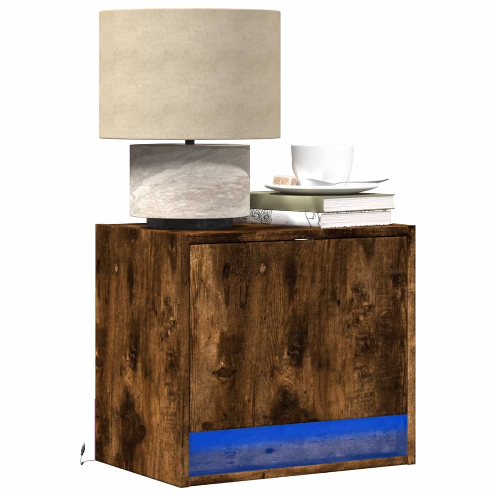 Wall-Mounted Bedside Cabinet With Led Lights