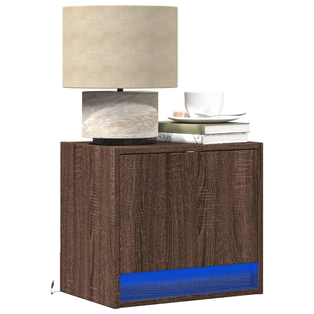 Wall-Mounted Bedside Cabinet With Led Lights