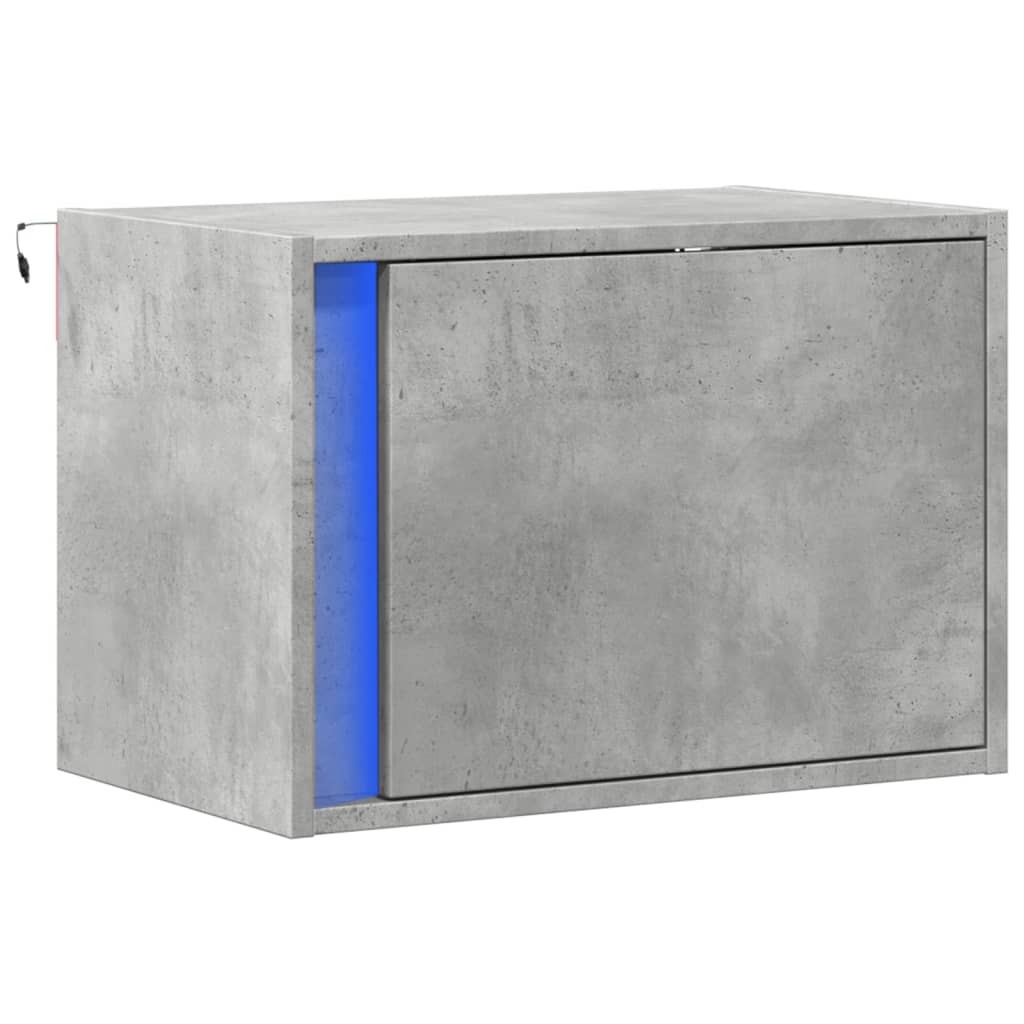 Wall-Mounted Bedside Cabinet With Led Lights Concrete Oak