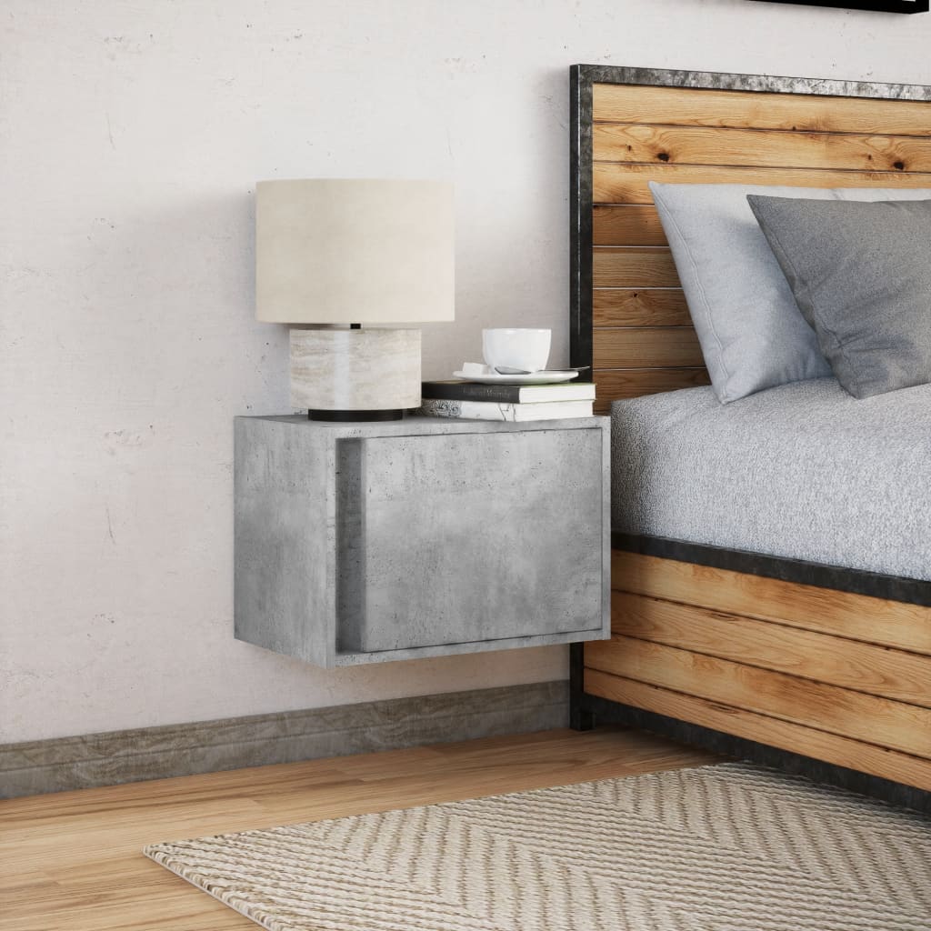 Wall-Mounted Bedside Cabinet With Led Lights Concrete Oak