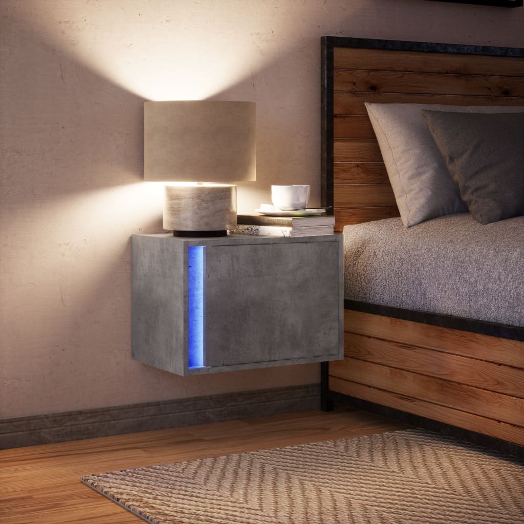 Wall-Mounted Bedside Cabinet With Led Lights Concrete Oak