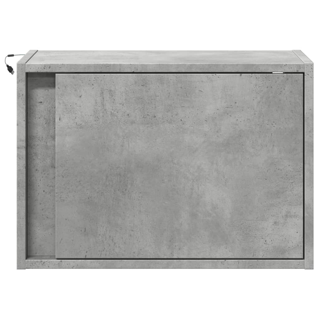 Wall-Mounted Bedside Cabinet With Led Lights Concrete Oak