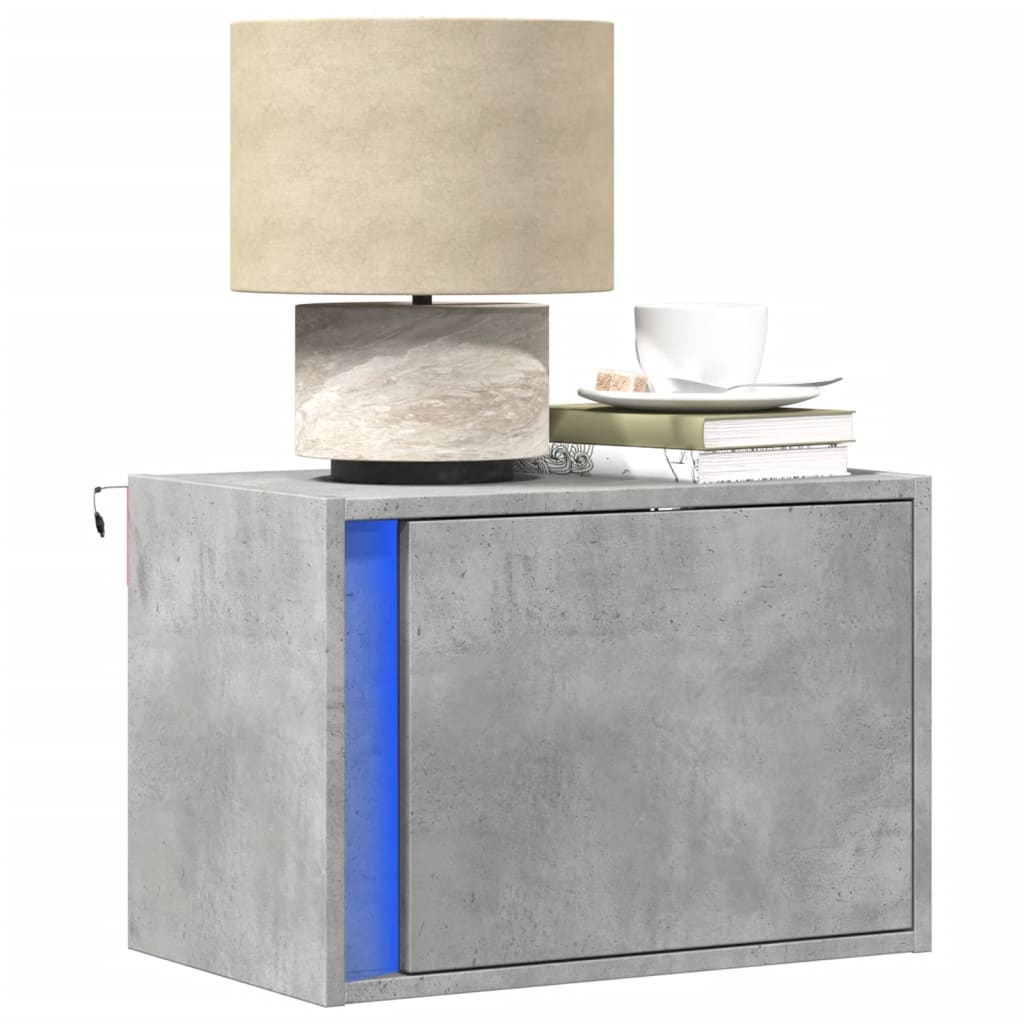 Wall-Mounted Bedside Cabinet With Led Lights Concrete Oak