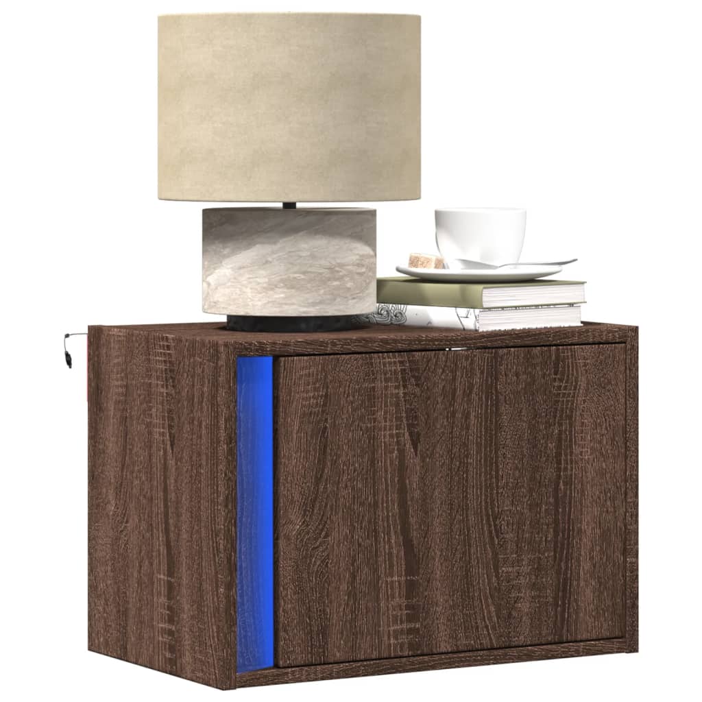 Wall-Mounted Bedside Cabinet With Led Lights Concrete Oak