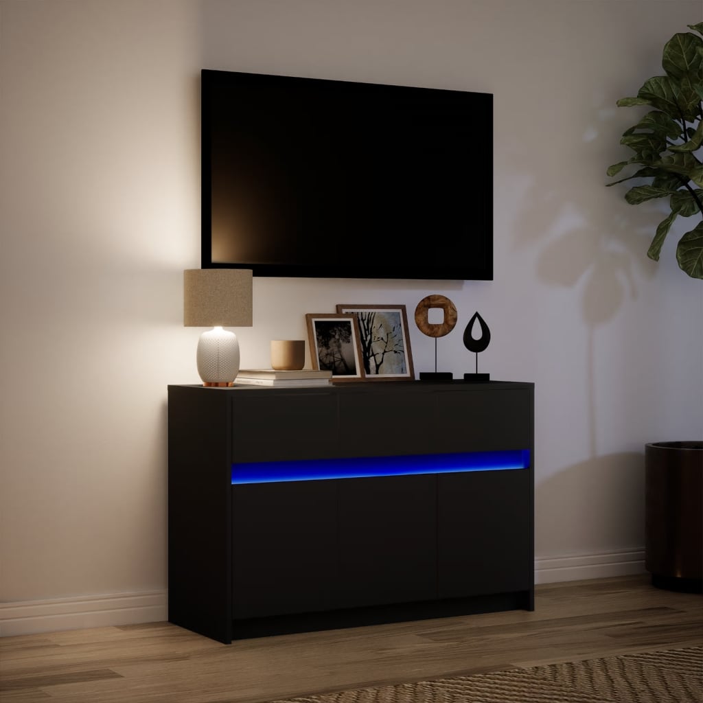 Tv Cabinet With Led 91X34X61 Cm Engineered Wood